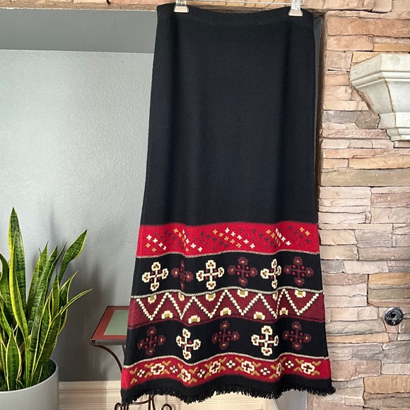 NWOT Double D Ranch Western Cowgirl Lambswool Fringe Maxi Skirt Holiday Black M - Picture 4 of 9